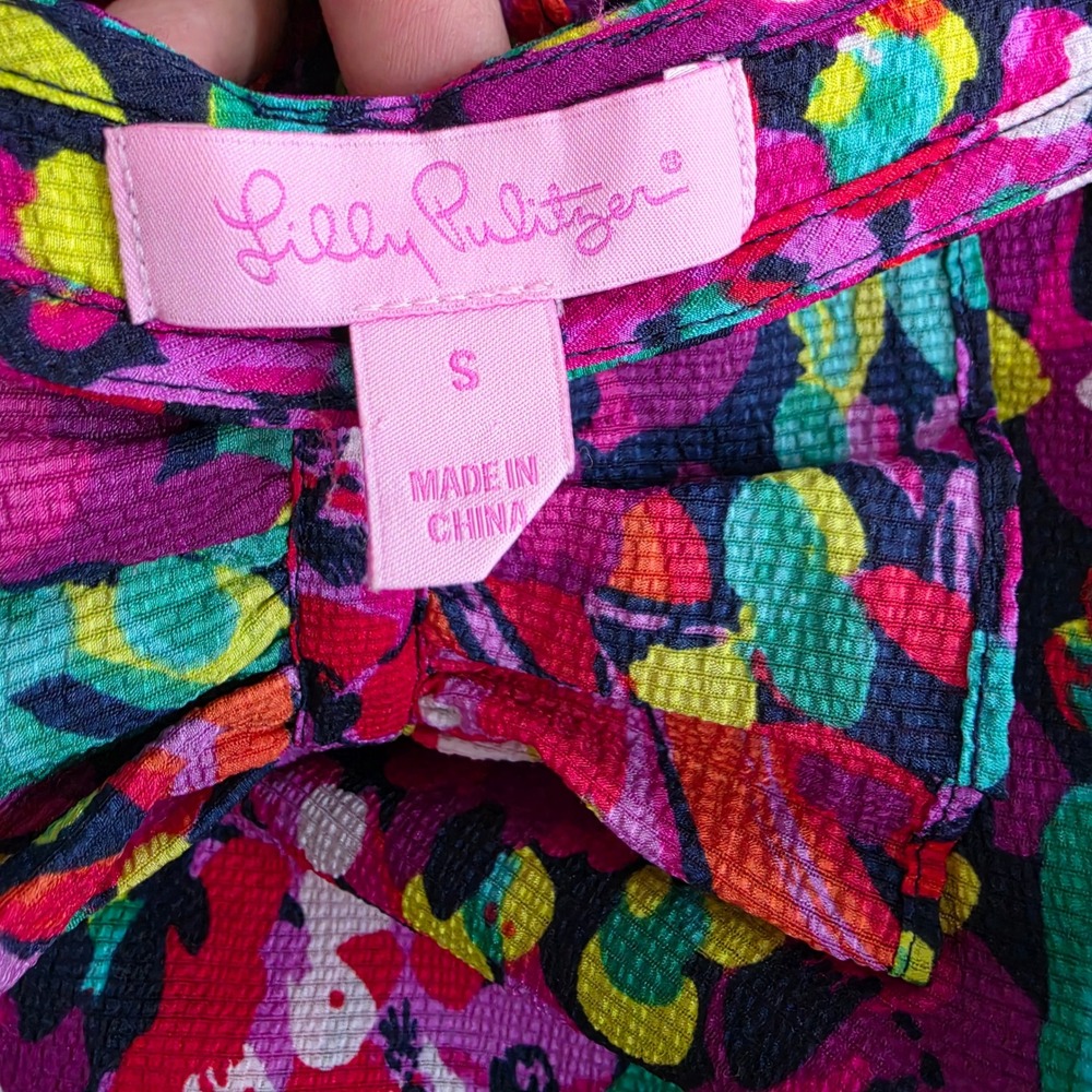 Lilly Pulitzer RARE Ruffle T-Back Sleeveless Top Pink Floral Abstract Multi S - Picture 3 of 6